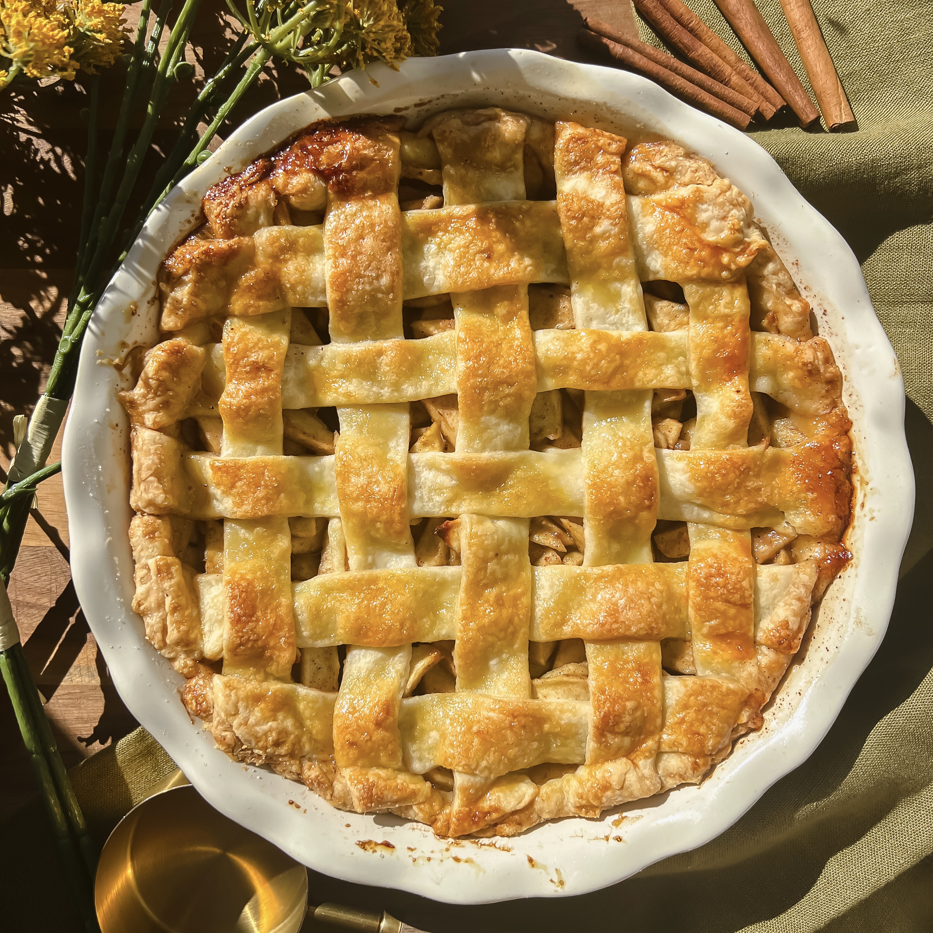 Fresh baked apple pie with lattice crust
